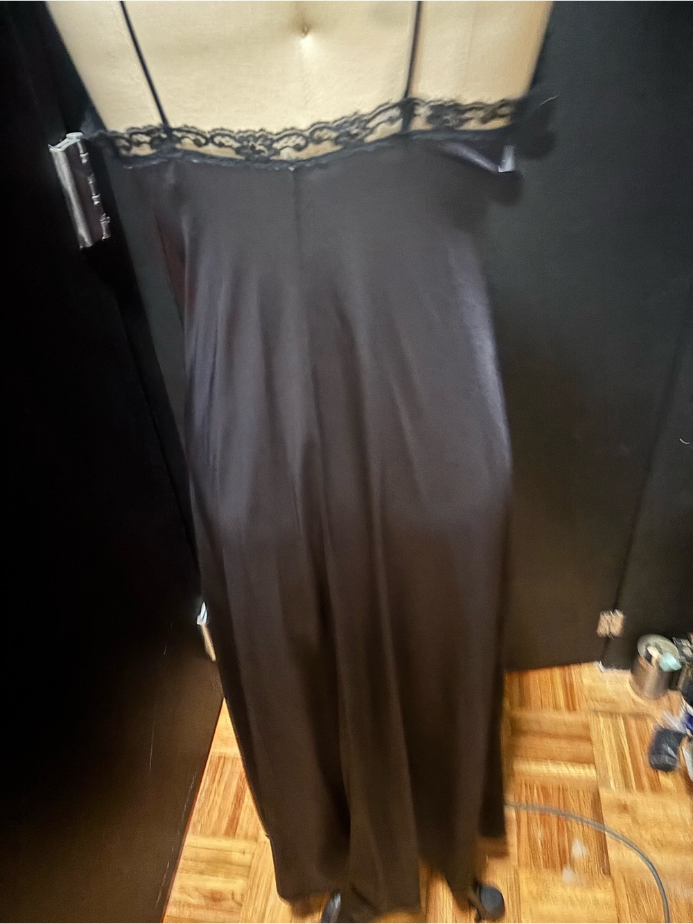 Vanity Fair Black Satin Chemise with Lace Inset - Picture 3 of 3